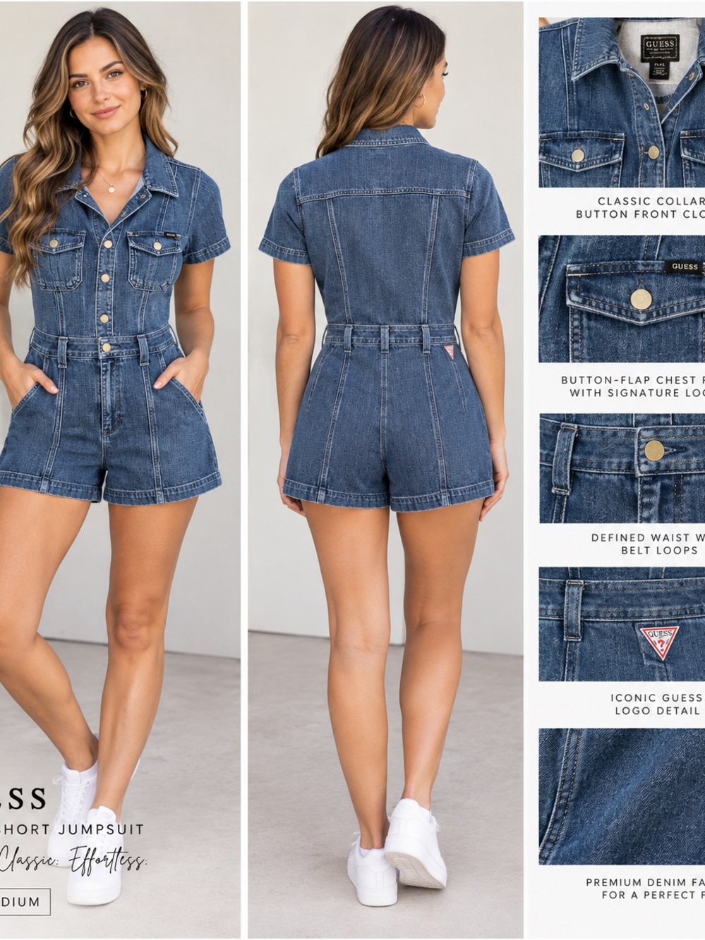 Guess Indigo Blue Denim Short Overalls Romper